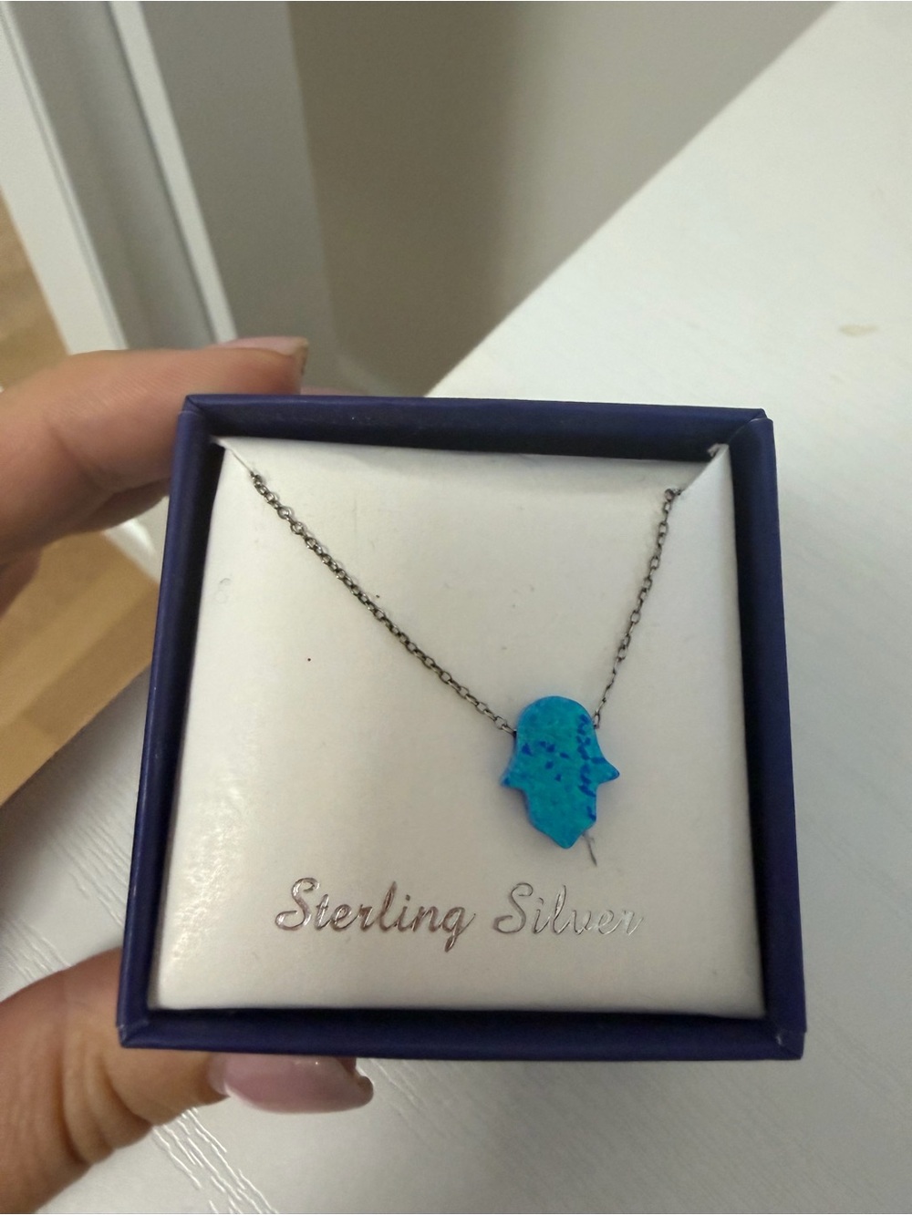 Sterling Silver Hamsa Necklace with Turquoise Accent